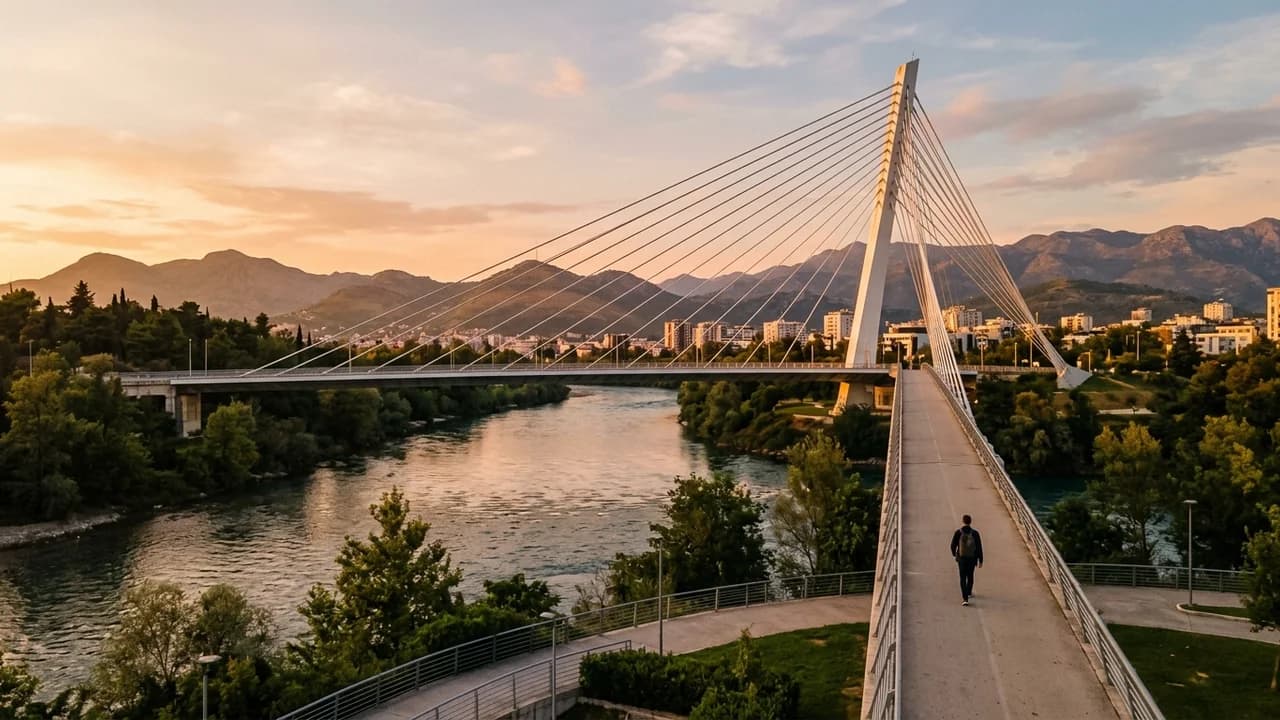 Iconic landmark in Podgorica, Montenegro at golden hour