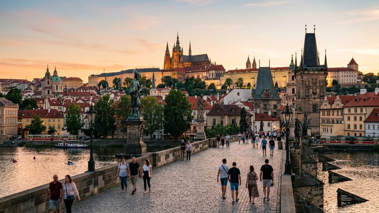 Iconic landmark in Prague, the Czech Republic at golden hour