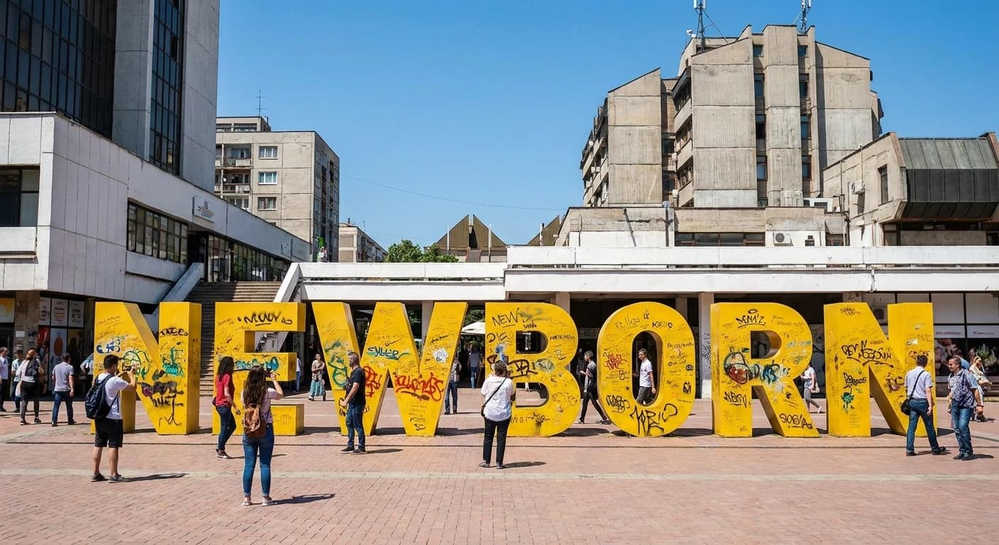 NEWBORN monument in Prishtina, Kosovo, a symbol of independence and national identity