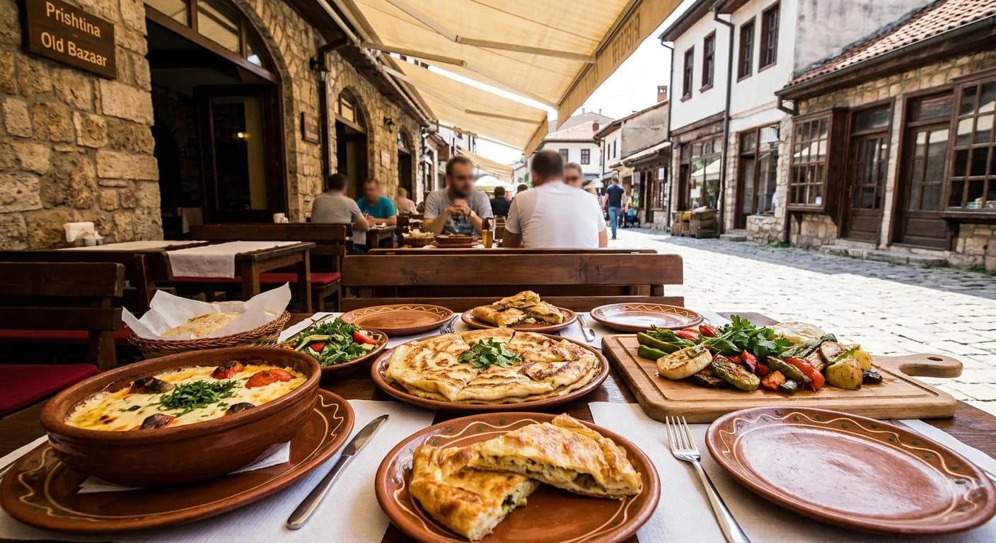 Traditional Kosovar cuisine served at a restaurant in Prishtina's Old Bazaar district