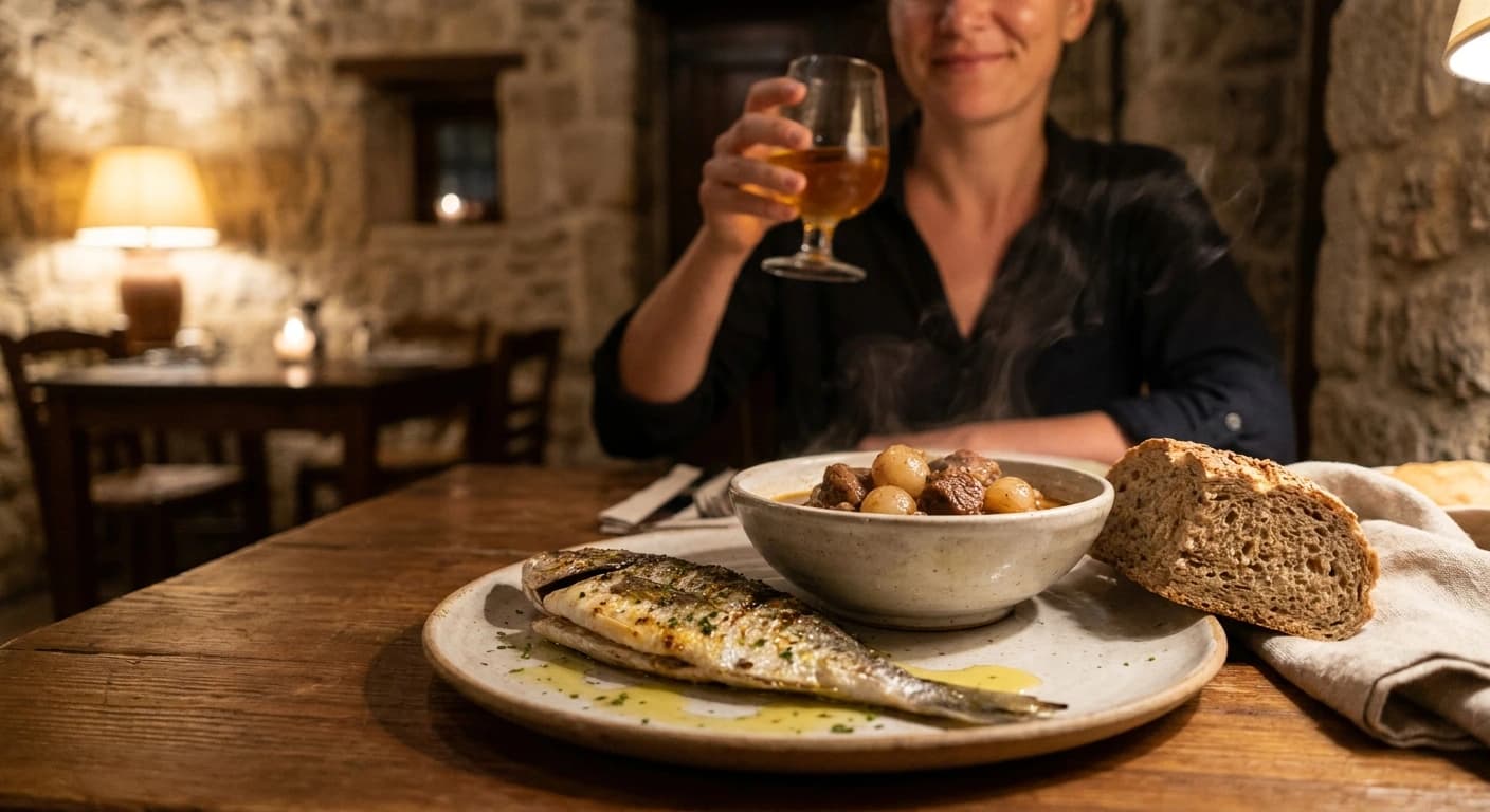 Fresh seafood and traditional Greek mezedes served at a Rhodes waterfront taverna