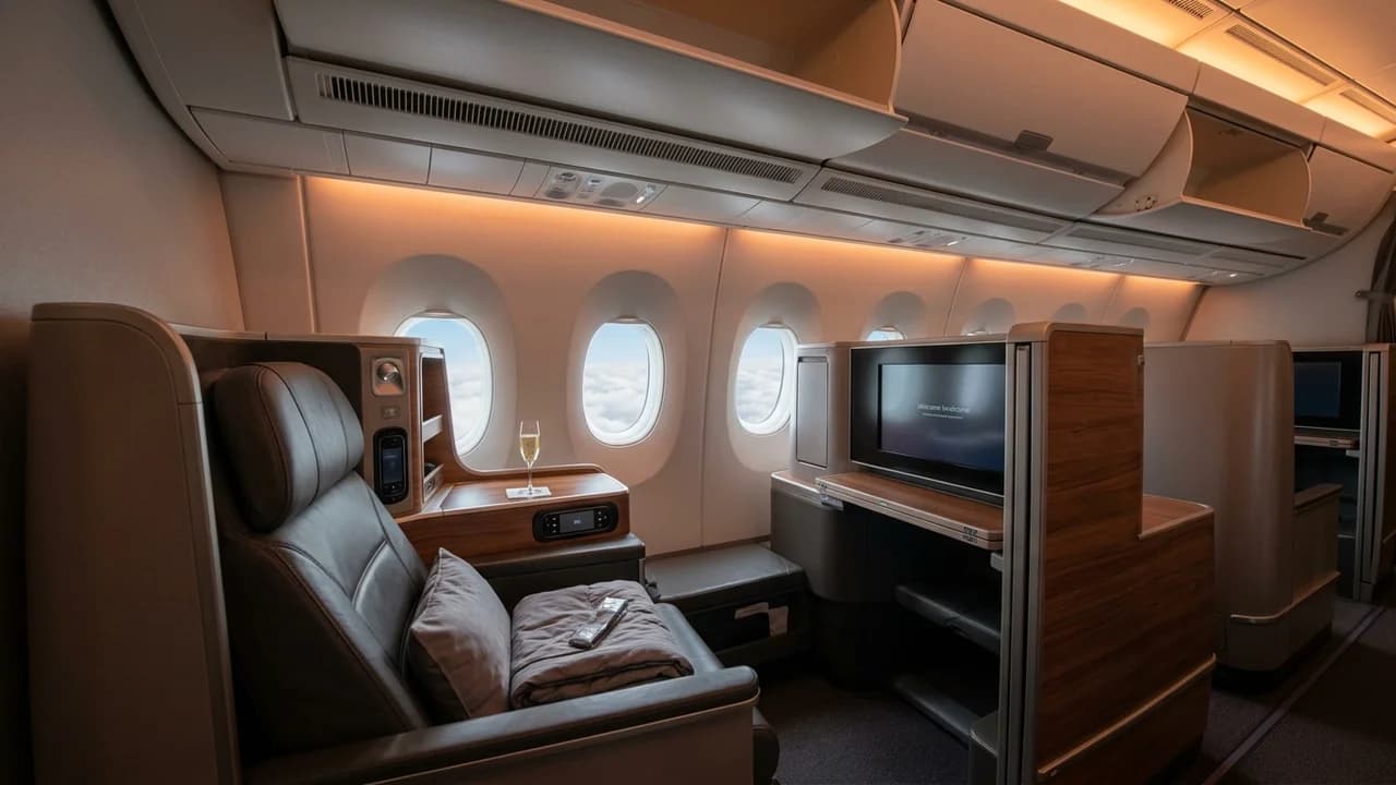airBaltic business class cabin with lie-flat suite and premium amenities