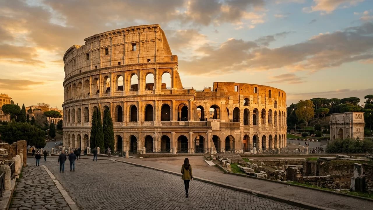 Iconic landmark in Rome, Italy at golden hour