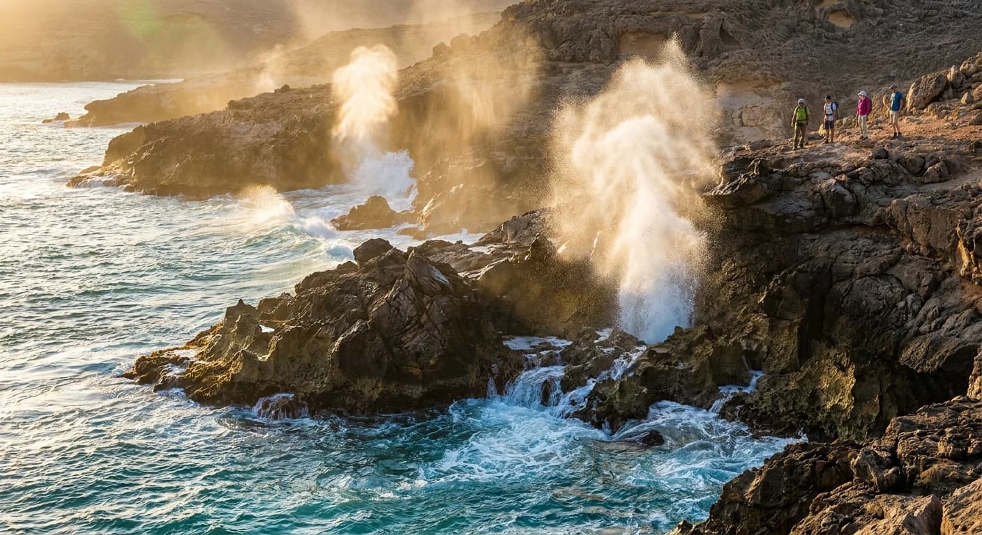 Dramatic blowholes at Al Mughsail Beach, Salalah