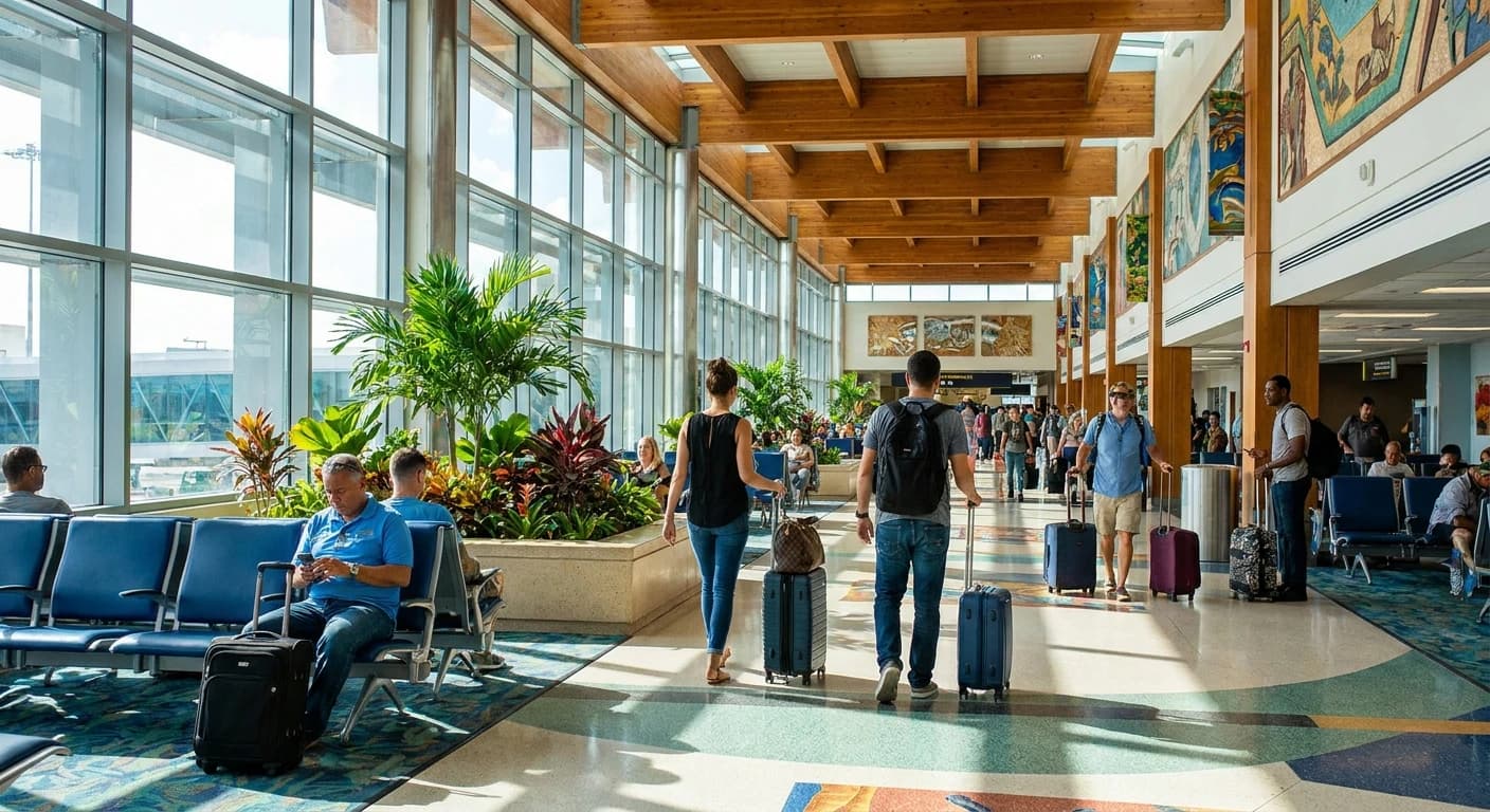 Luis Muñoz Marín International Airport terminal interior in San Juan, Puerto Rico
