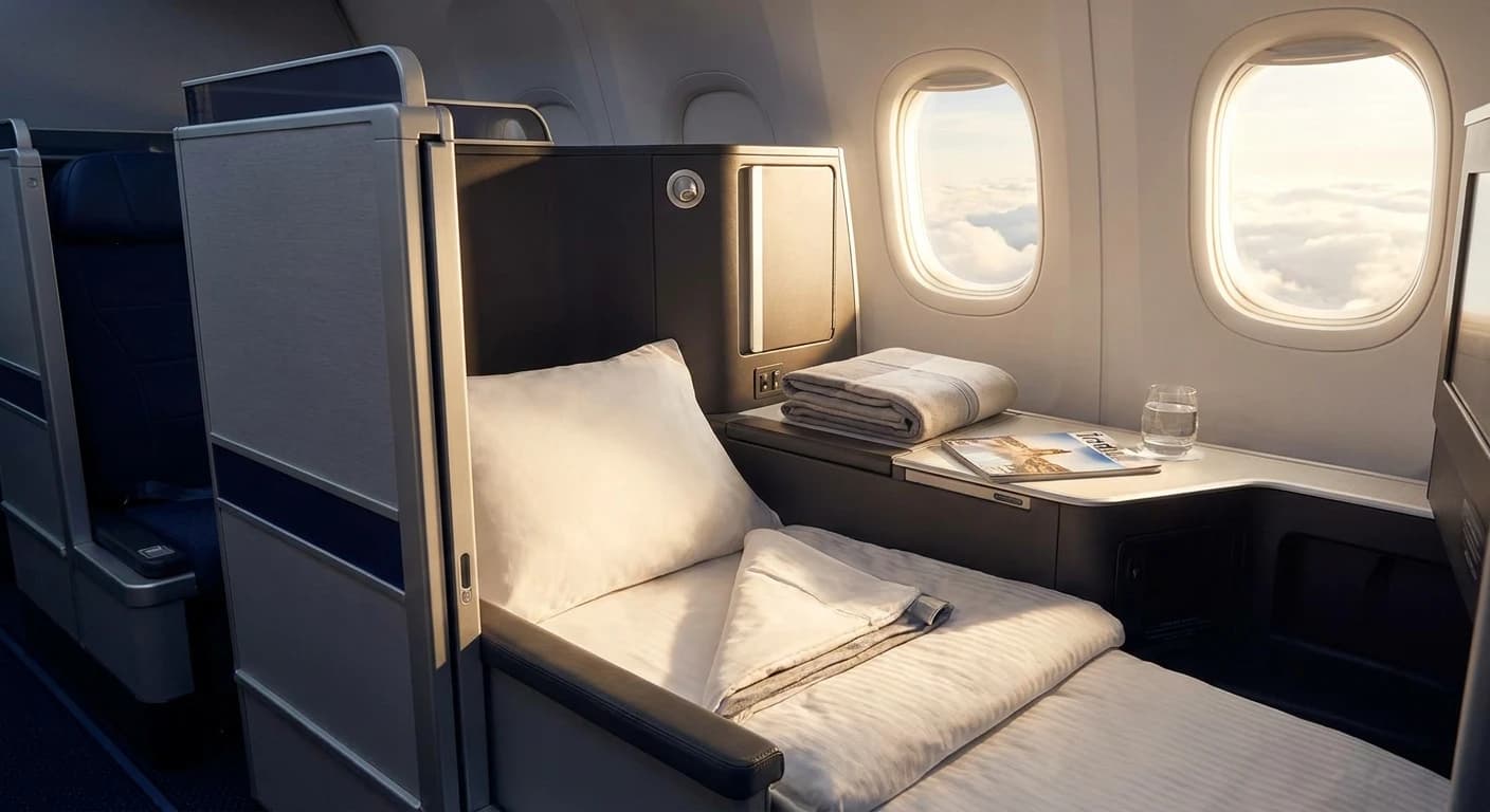 JetBlue Mint business class suite with lie-flat bed and privacy door