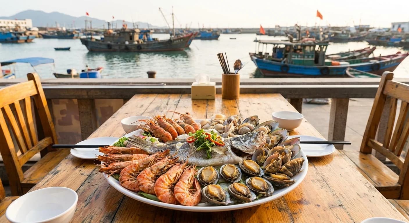 Fresh South China Sea seafood platter in Sanya