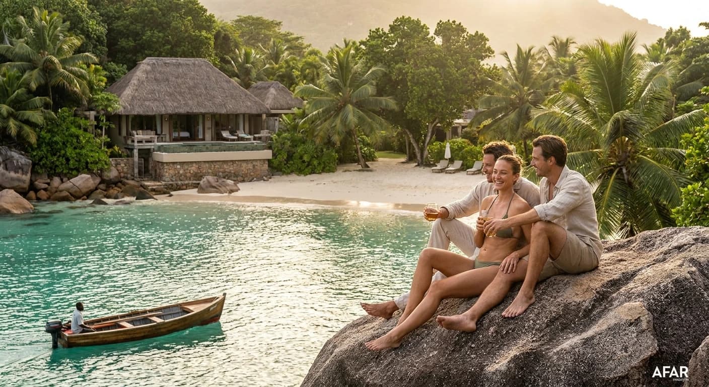 Overwater villa with infinity pool overlooking the turquoise Indian Ocean in Seychelles