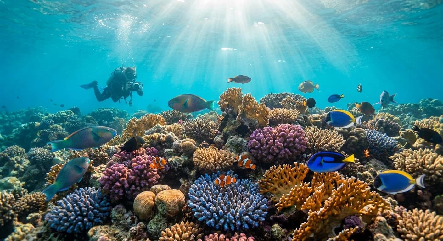 Vibrant coral reef in the Red Sea near Sharm El Sheikh