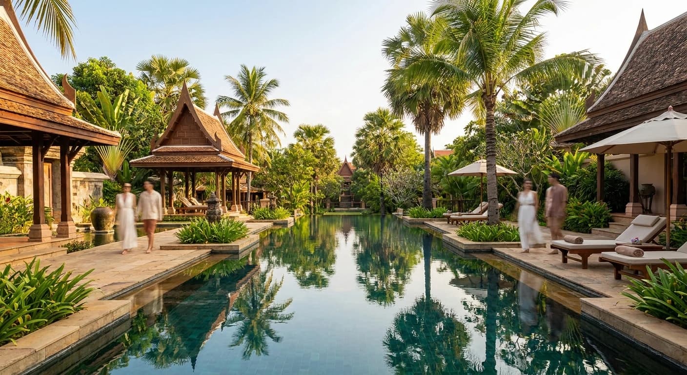 Luxury pool resort with tropical gardens in Siem Reap