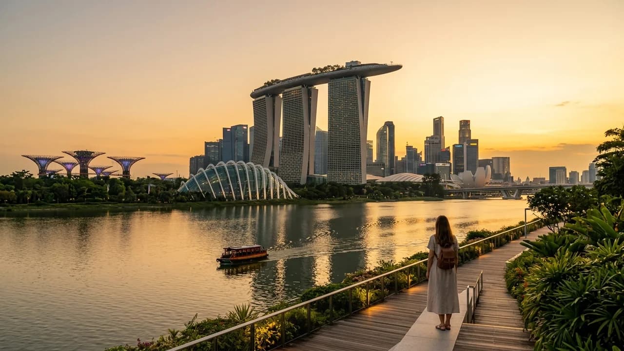 Iconic landmark in Singapore, Singapore at golden hour
