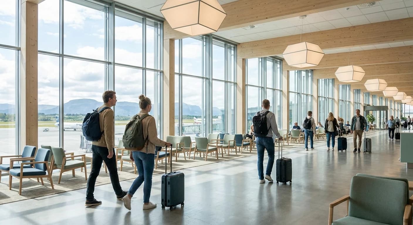 Stavanger Airport Sola terminal interior with modern Scandinavian design