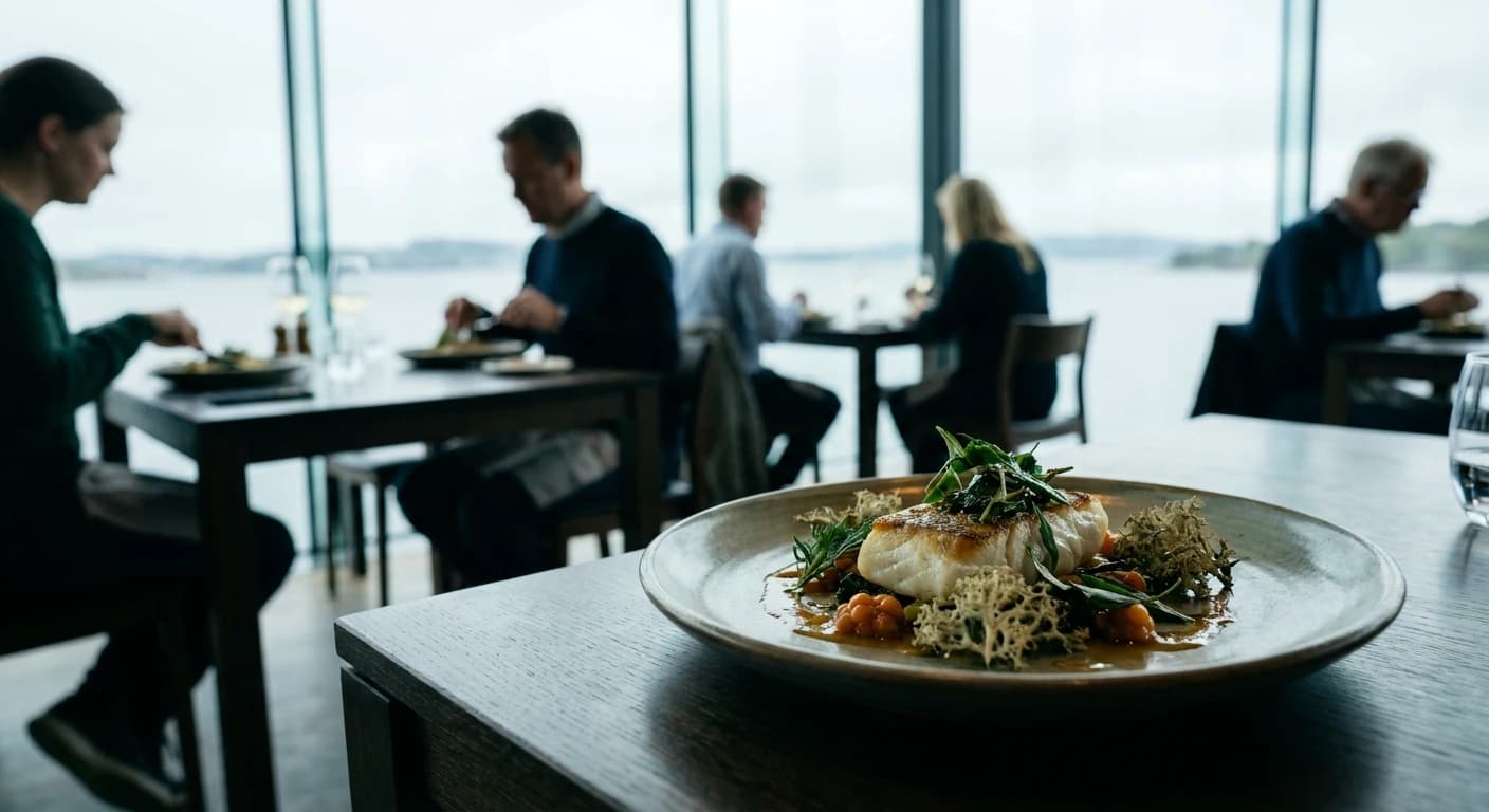 Michelin-starred Nordic cuisine plating at a fine dining restaurant in Stavanger