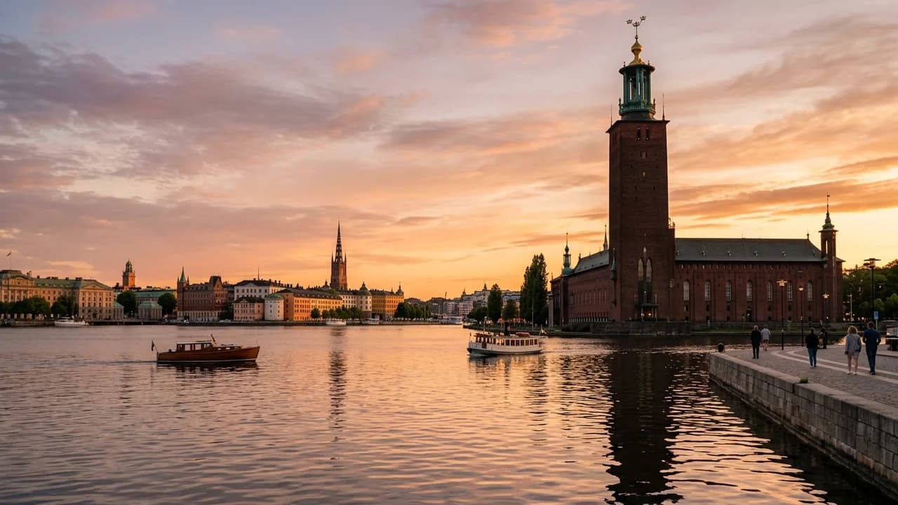 Iconic landmark in Stockholm, Sweden at golden hour