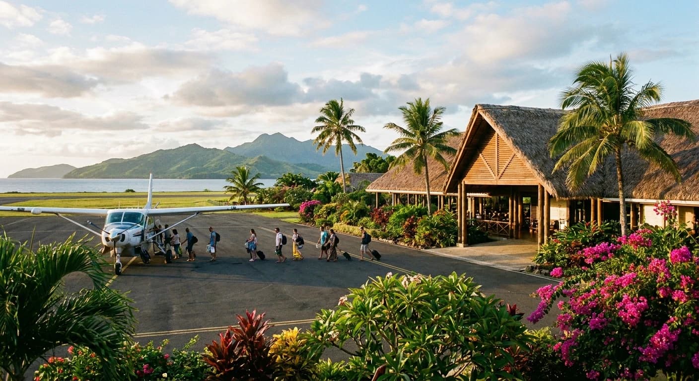 Fiji airport with tropical surroundings