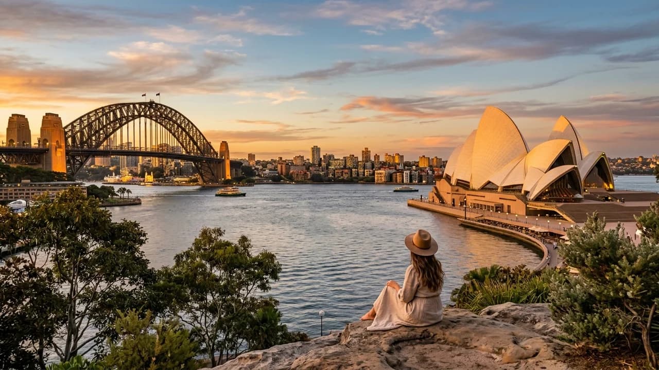 Iconic landmark in Sydney, Australia at golden hour