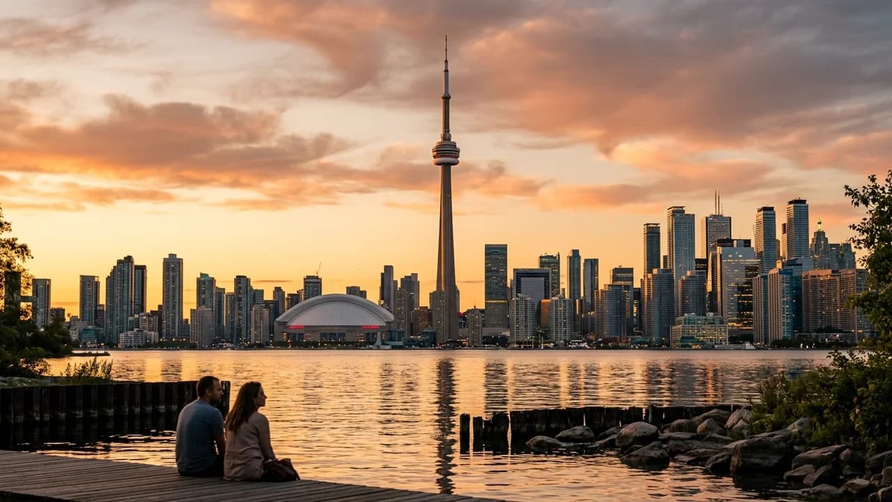 Iconic landmark in Toronto, Canada at golden hour