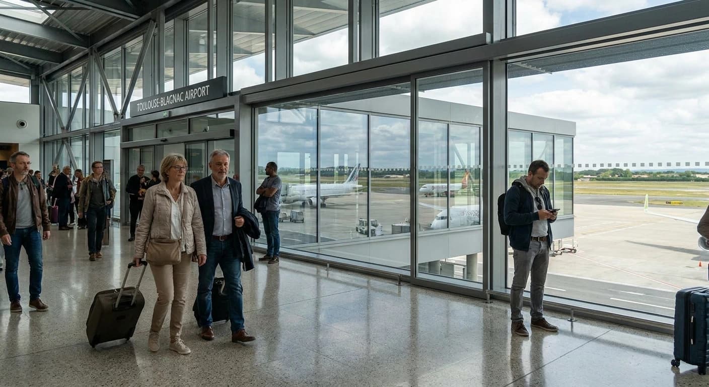 Toulouse-Blagnac Airport modern terminal interior with natural light and efficient layout