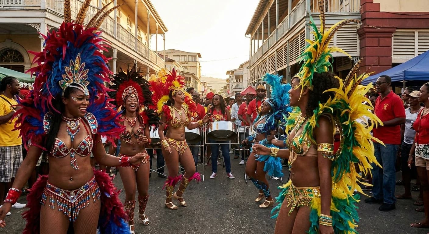 Vibrant Carnival costumes and cultural leisure experiences in Trinidad
