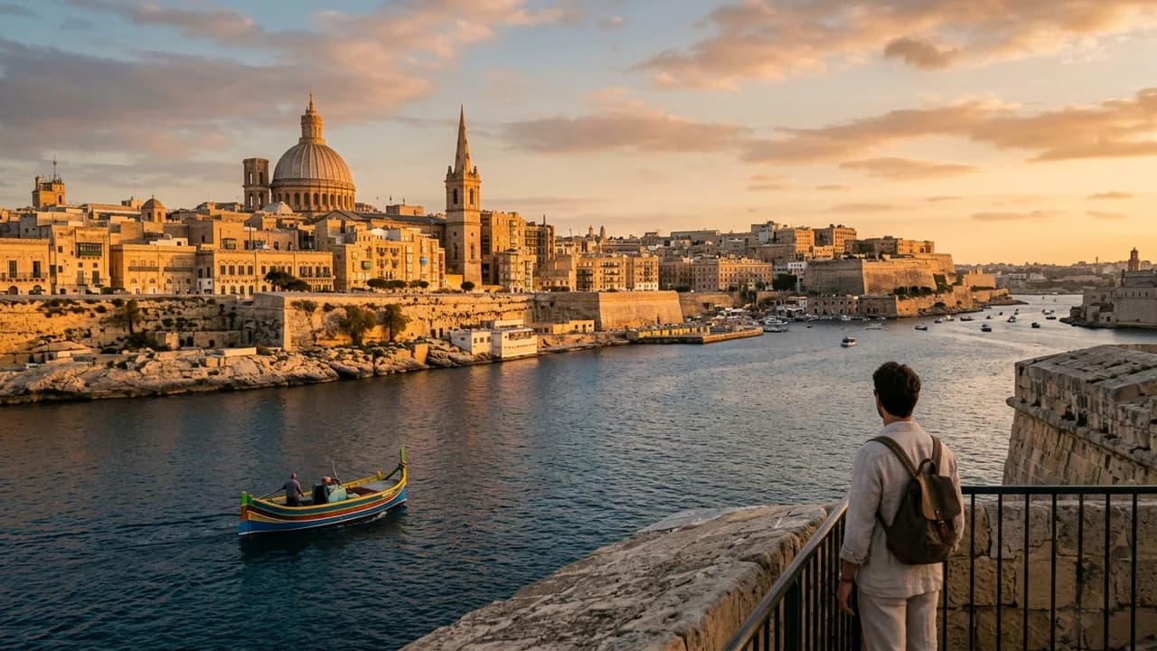 Iconic landmark in Valletta, Malta at golden hour