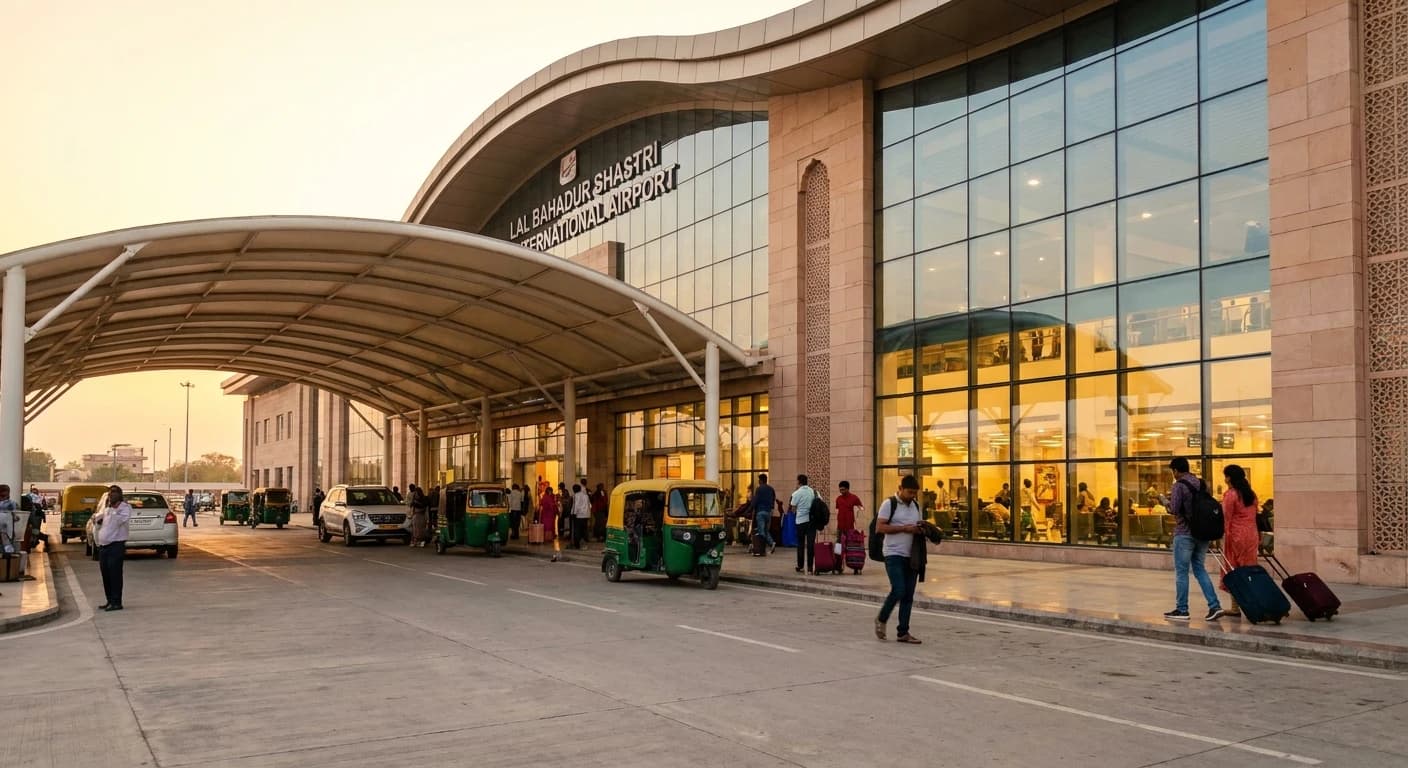 Modern terminal architecture at Varanasi's Lal Bahadur Shastri International Airport