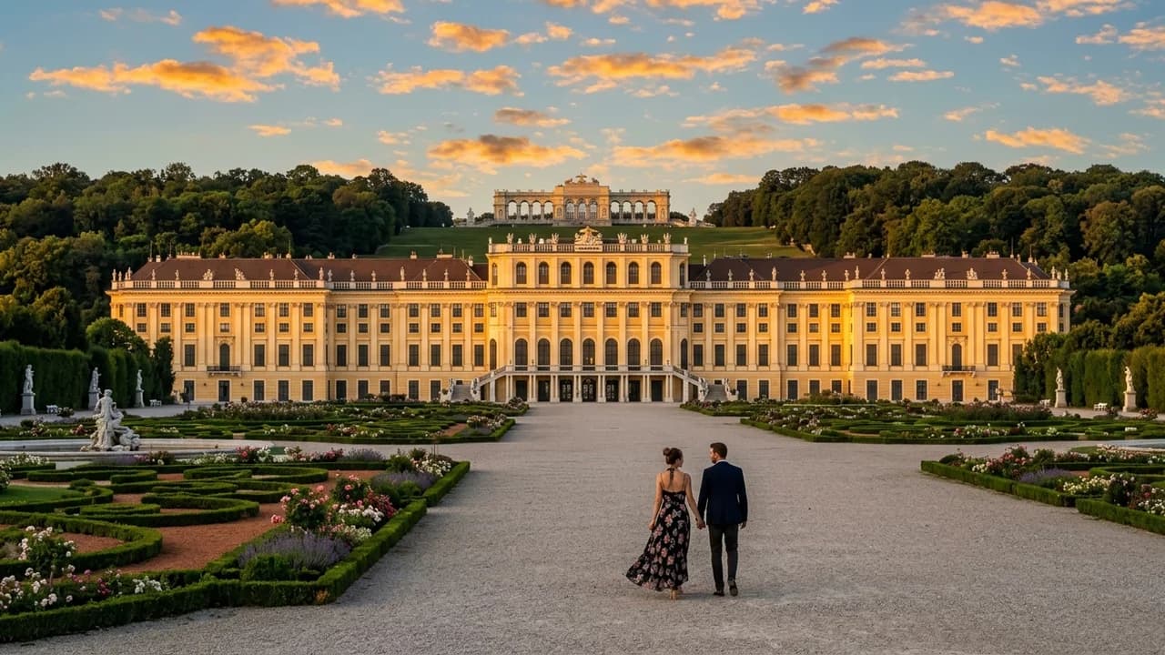 Iconic landmark in Vienna, Austria at golden hour