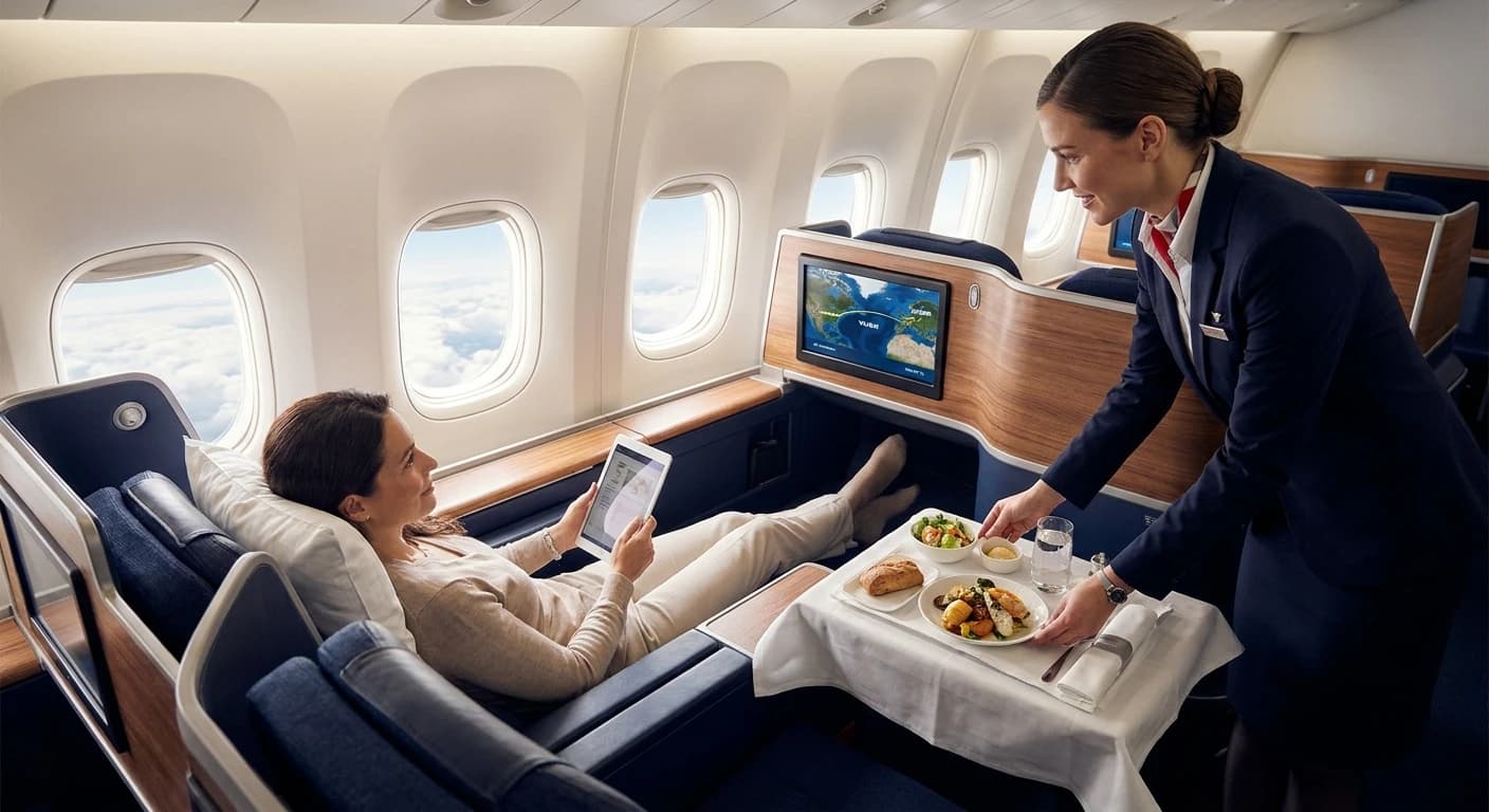 Premium business class cabin on flights to Vilnius