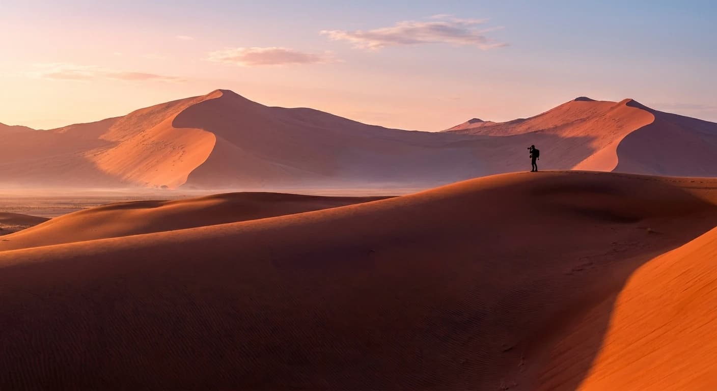Dramatic red dunes of Sossusvlei in Namibia at sunrise