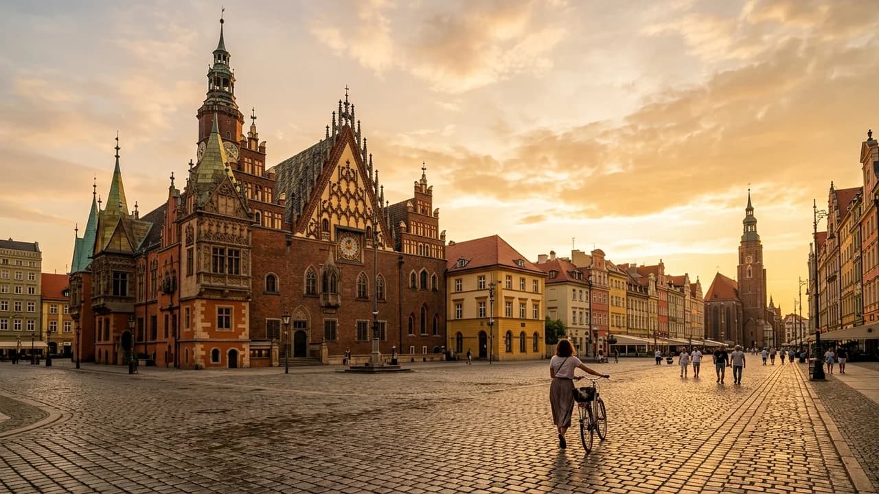 Iconic landmark in Wroclaw, Poland at golden hour