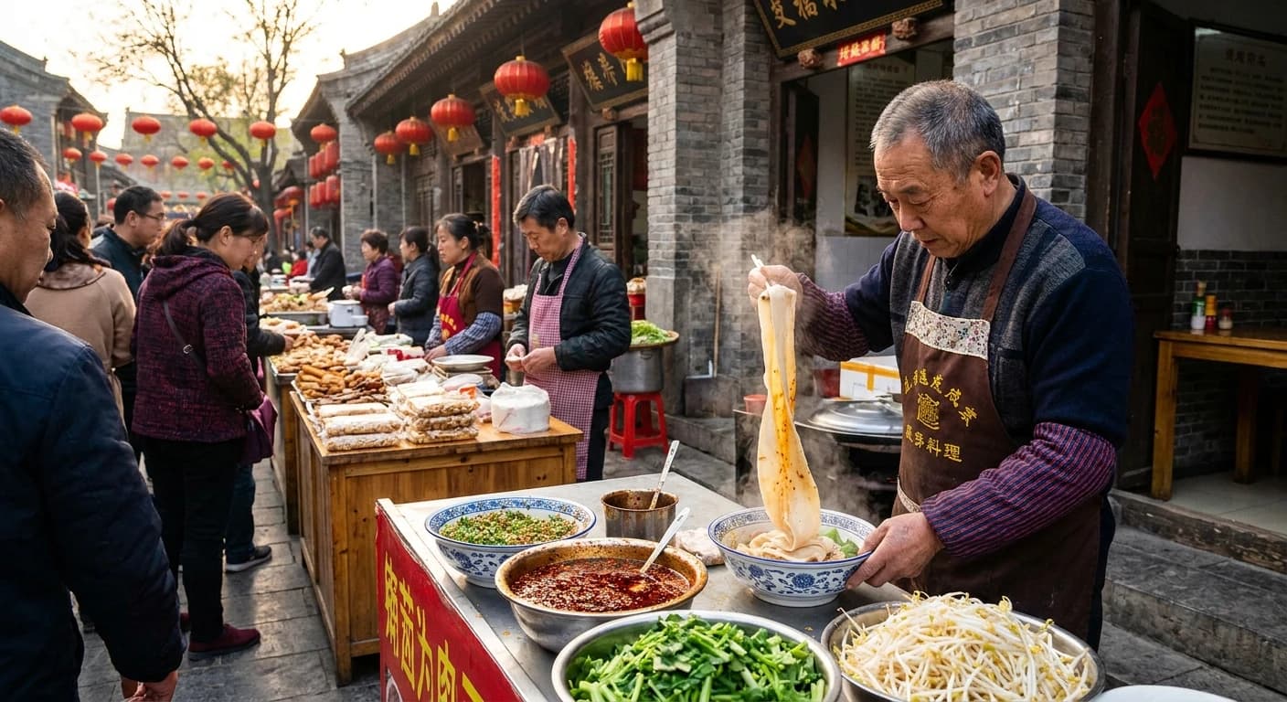 Traditional Xi'an biangbiang noodles and street food