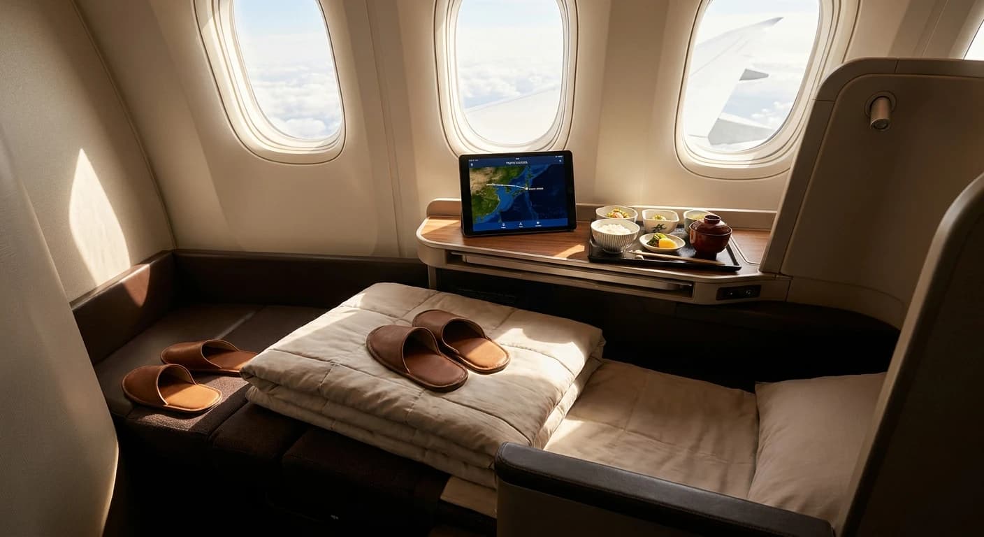 Lie-flat business class suite on direct flight to Tokyo Haneda
