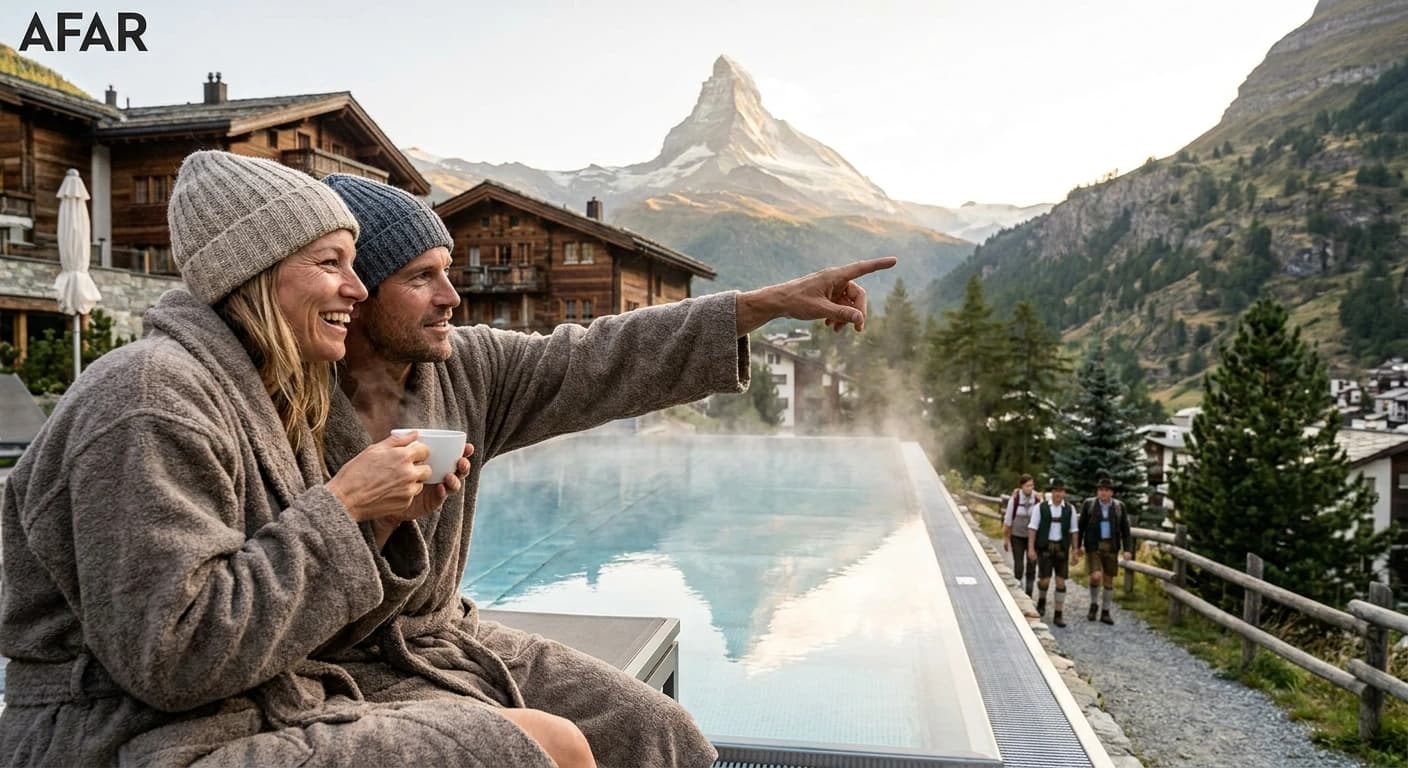 Luxury alpine hotel suite with panoramic Matterhorn views in Zermatt