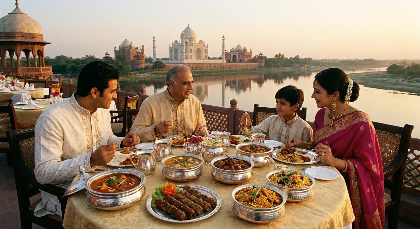 Refined Mughlai dining experience at a luxury restaurant near the Taj Mahal