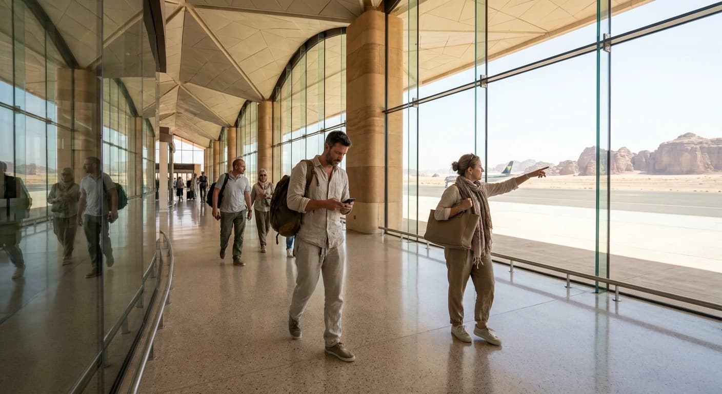 Modern terminal interior at Prince Abdul Majeed bin Abdulaziz International Airport in AlUla