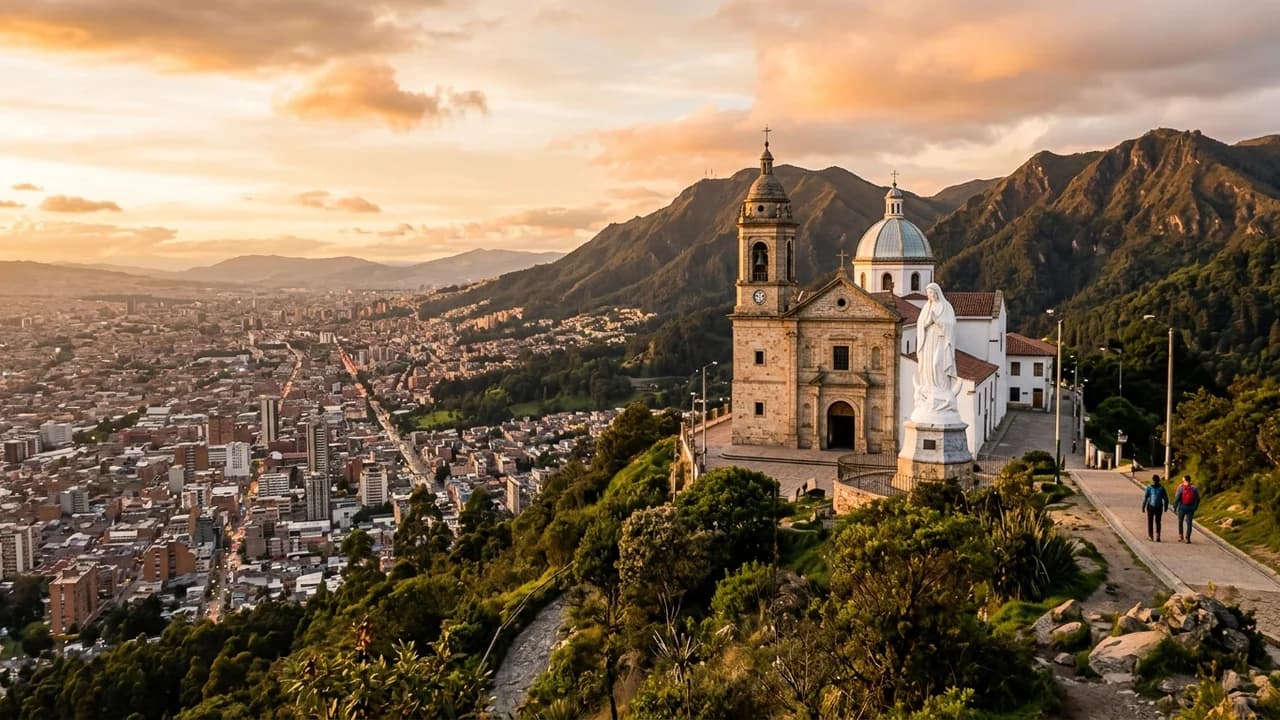 Iconic landmark in Bogotá, Colombia at golden hour