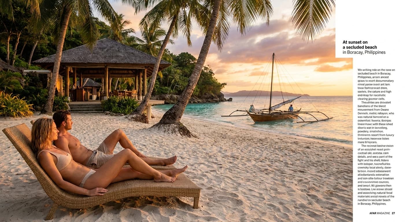 Luxury resort spa pavilion overlooking turquoise waters in Boracay Philippines