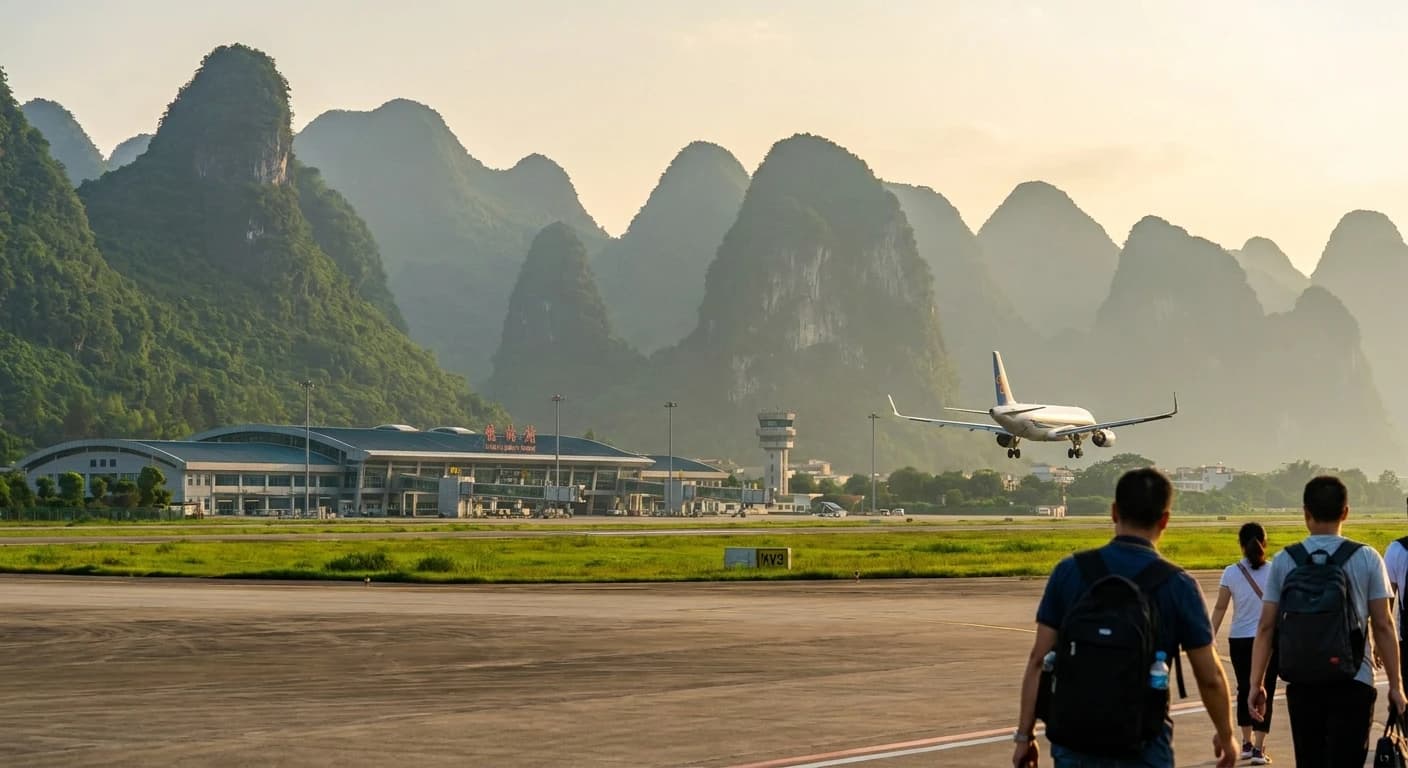 Guilin Liangjiang International Airport with karst mountains