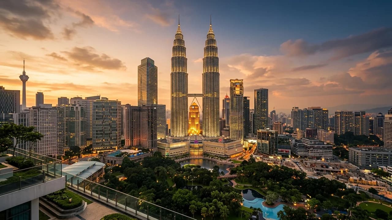 Iconic landmark in Kuala Lumpur, Malaysia at golden hour