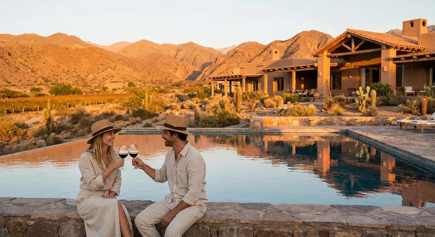 Luxury wine lodge with Andes mountain views and vineyard surroundings in Mendoza