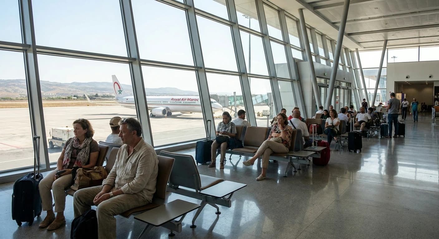 Ibn Battouta Airport terminal in Tangier, Morocco with modern international arrivals facilities