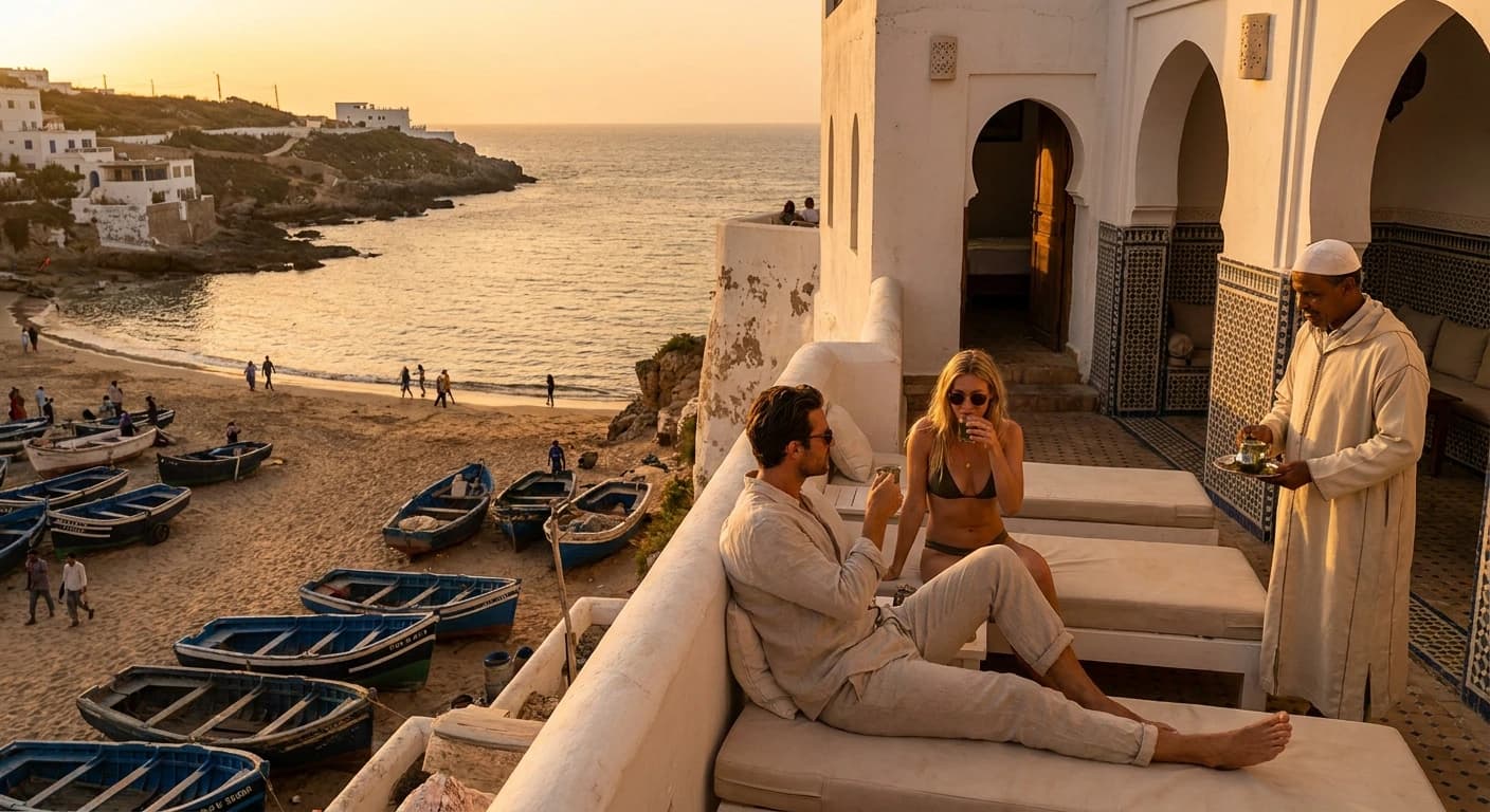 Vibrant artisan market and luxury leisure district in Tangier's medina and Ville Nouvelle