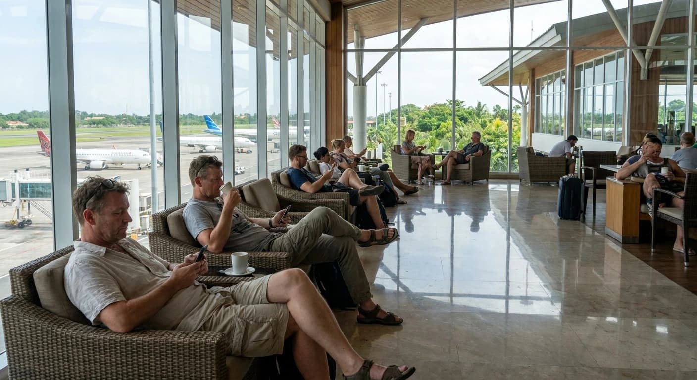 International terminal at Ngurah Rai Airport Bali with tropical architecture
