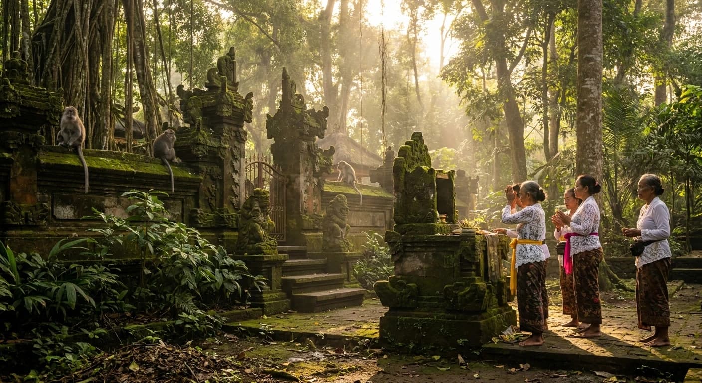 Iconic Tegallalang rice terraces in Ubud, Bali at golden hour